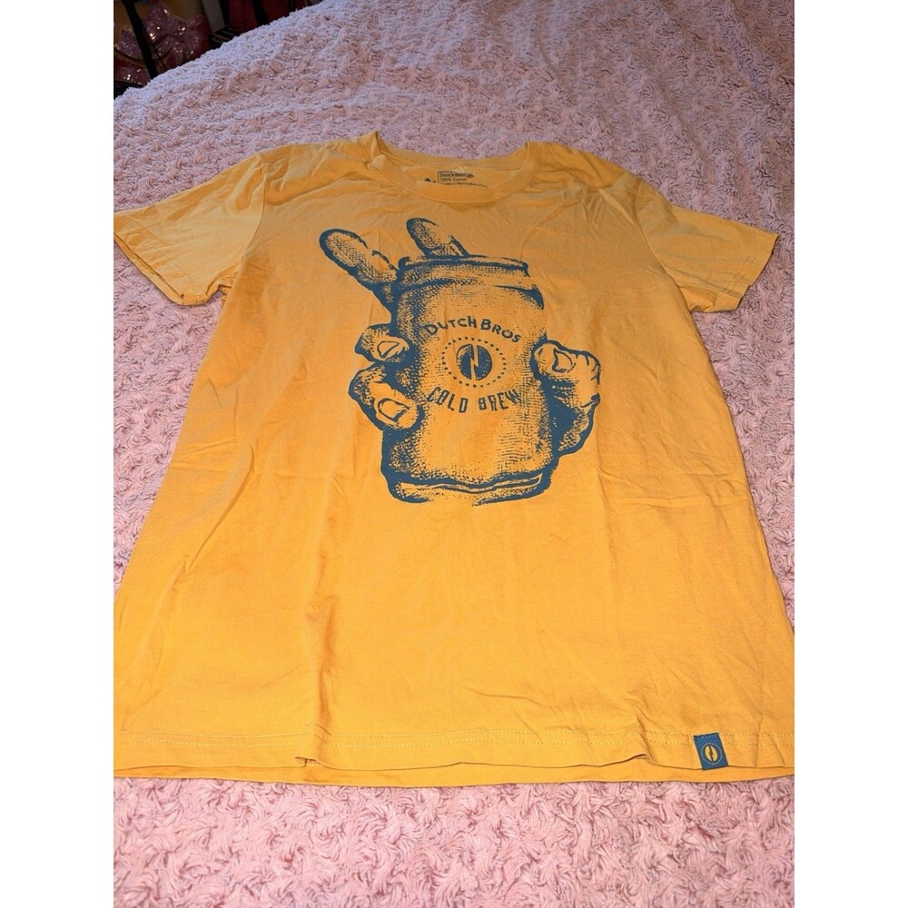 Dutch Bros Coffee 'Cold Brew' T-Shirt Yellow Adult Large Top Blue Drink